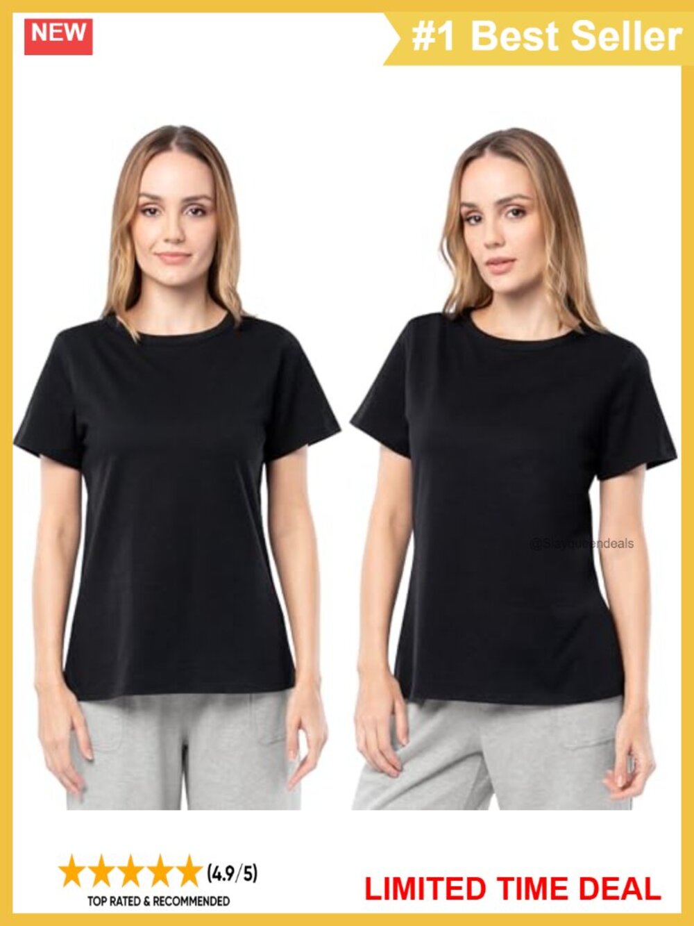 Women's 2 Pack Short Sleeve Crew Neck Relaxed Fit T-Shirts